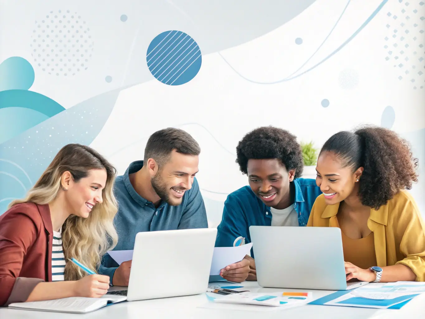An image showing a team of employees working collaboratively in a modern office, highlighting improved retention rates.
